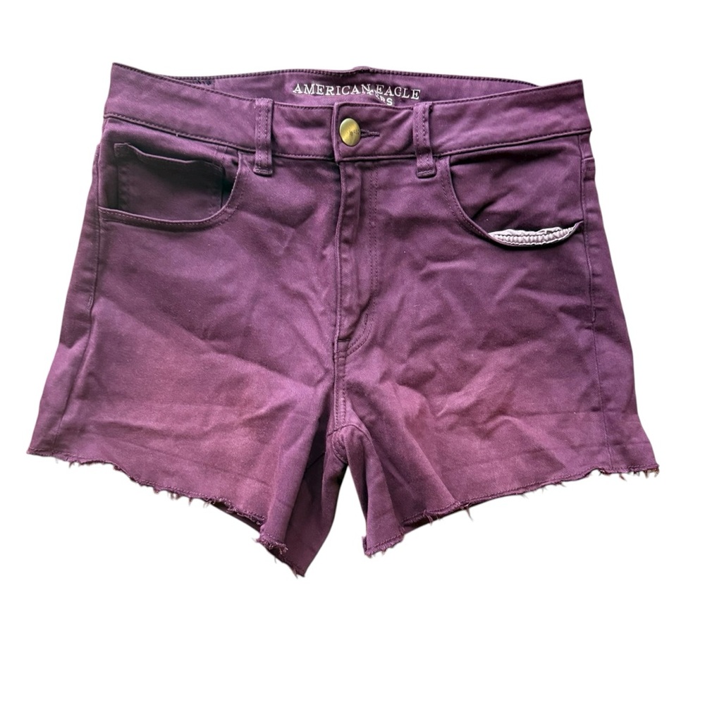 AEO Super Stretch High Rise Shortie Denim Jean Shorts Burgundy Size 12 NWT